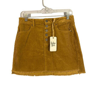 Indigo Rein Tan Corduroy Fringe Trim Classic Mini Skirt Women Sz 5/26
